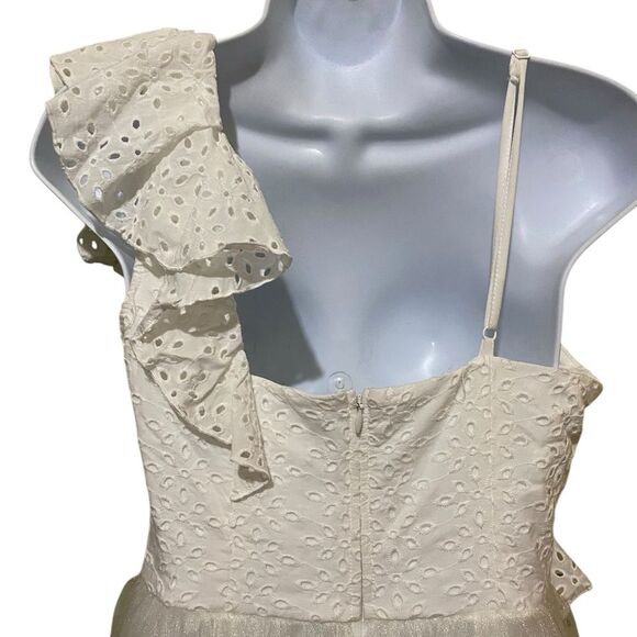 NWT Full Tulle Skirt Eyelet Lace Babydoll Top Flutter Sleeve Shimmering Skirt - Picture 6 of 11